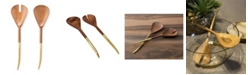 Classic Touch Wooden Salad Servers with Gold-Tone Handle